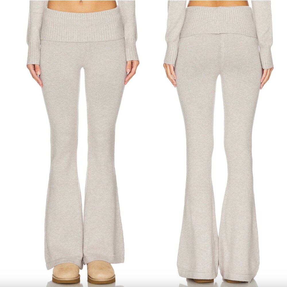 LIONESS Muse Knit Pant Cloud Light Grey Gray Flare Bell Bottom XS